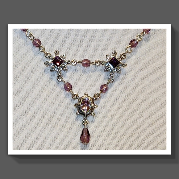 Silver Pearl-Drop Rhinestone Necklace - Picture 3 of 14